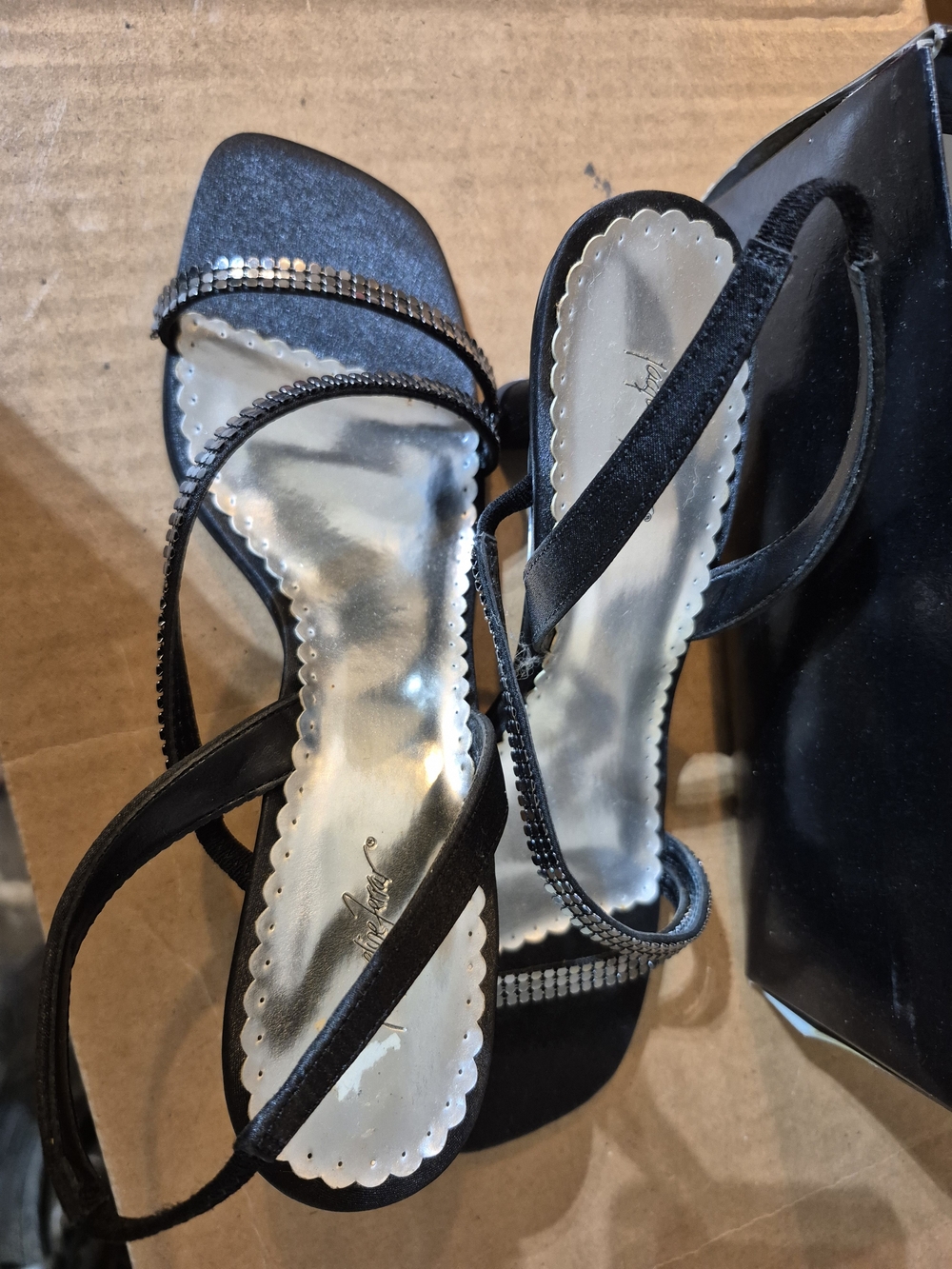 Jacqueline Ferrar Black Strappy Rhinestone Heeled Sandals